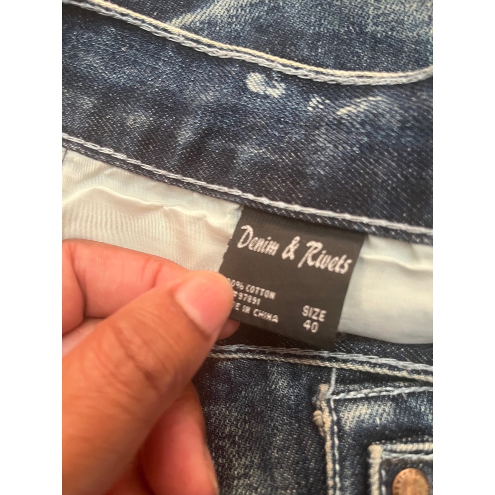 DENIM & RIVETS Jeans Acid Wash Embroidered Streetwear Mens 40 Blue - Picture 6 of 6